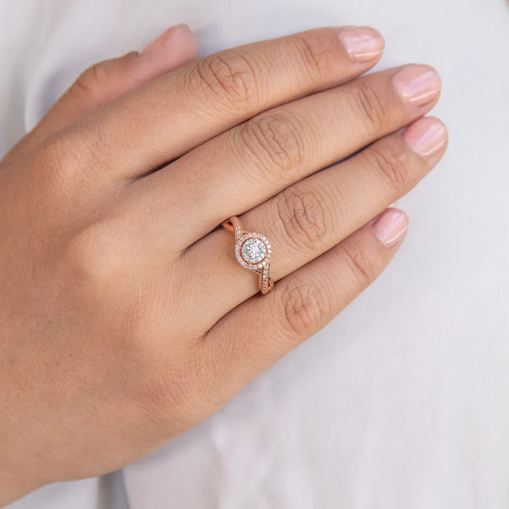 10ct Rose Gold 15PT Diamond Ring with Natural Enhanced Pink Sapphire Accent