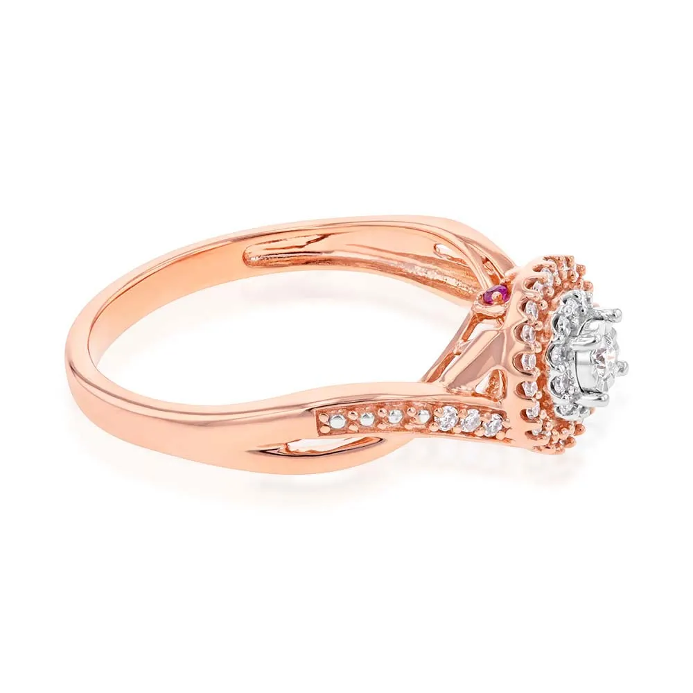 10ct Rose Gold 15PT Diamond Ring with Natural Enhanced Pink Sapphire Accent