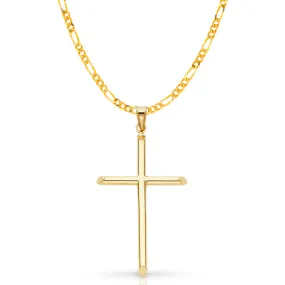 14K Gold Cross Pendant with 3.1mm Figaro 3 1 Chain
