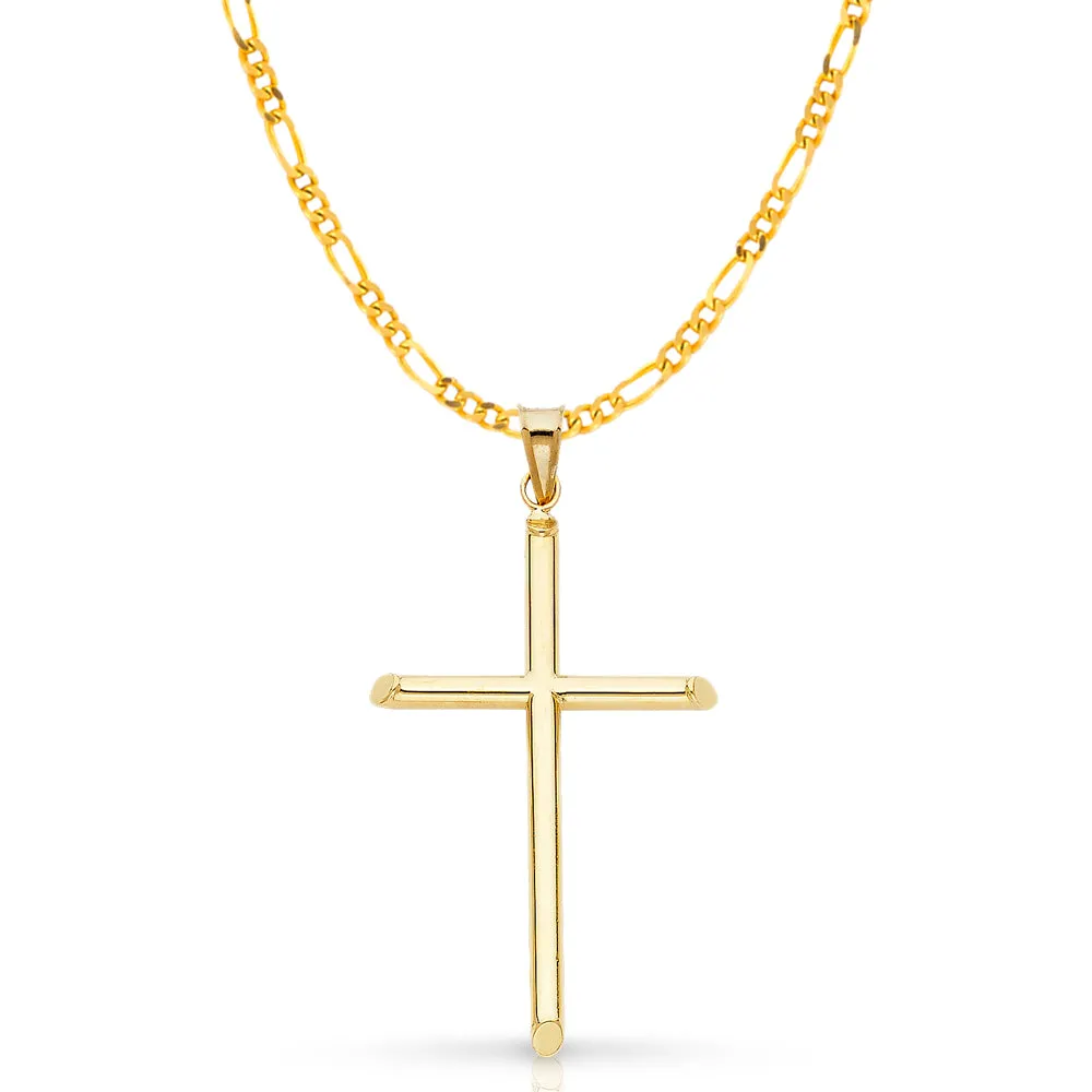14K Gold Cross Pendant with 3.1mm Figaro 3 1 Chain