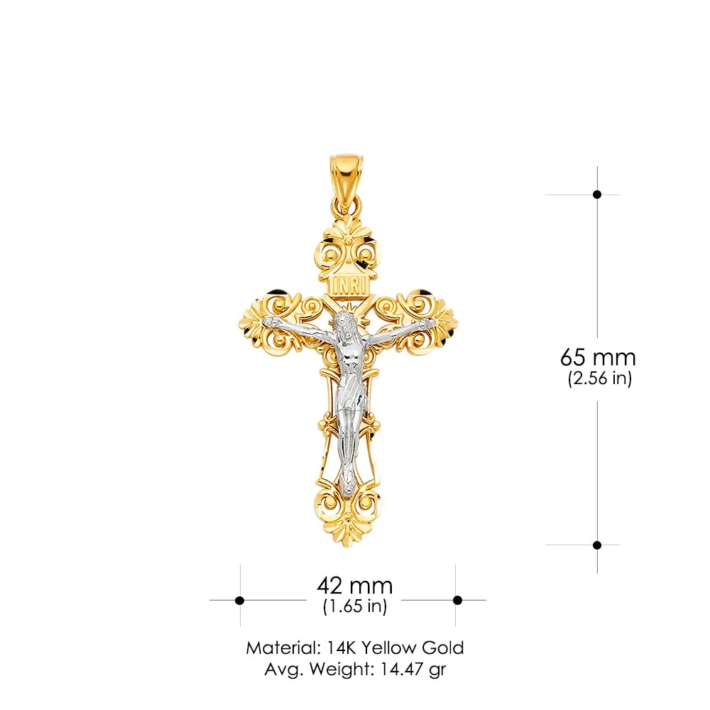 14K Gold Crucifix Charm Pendant with 1.8mm Singapore Chain Necklace