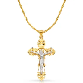 14K Gold Crucifix Charm Pendant with 1.8mm Singapore Chain Necklace