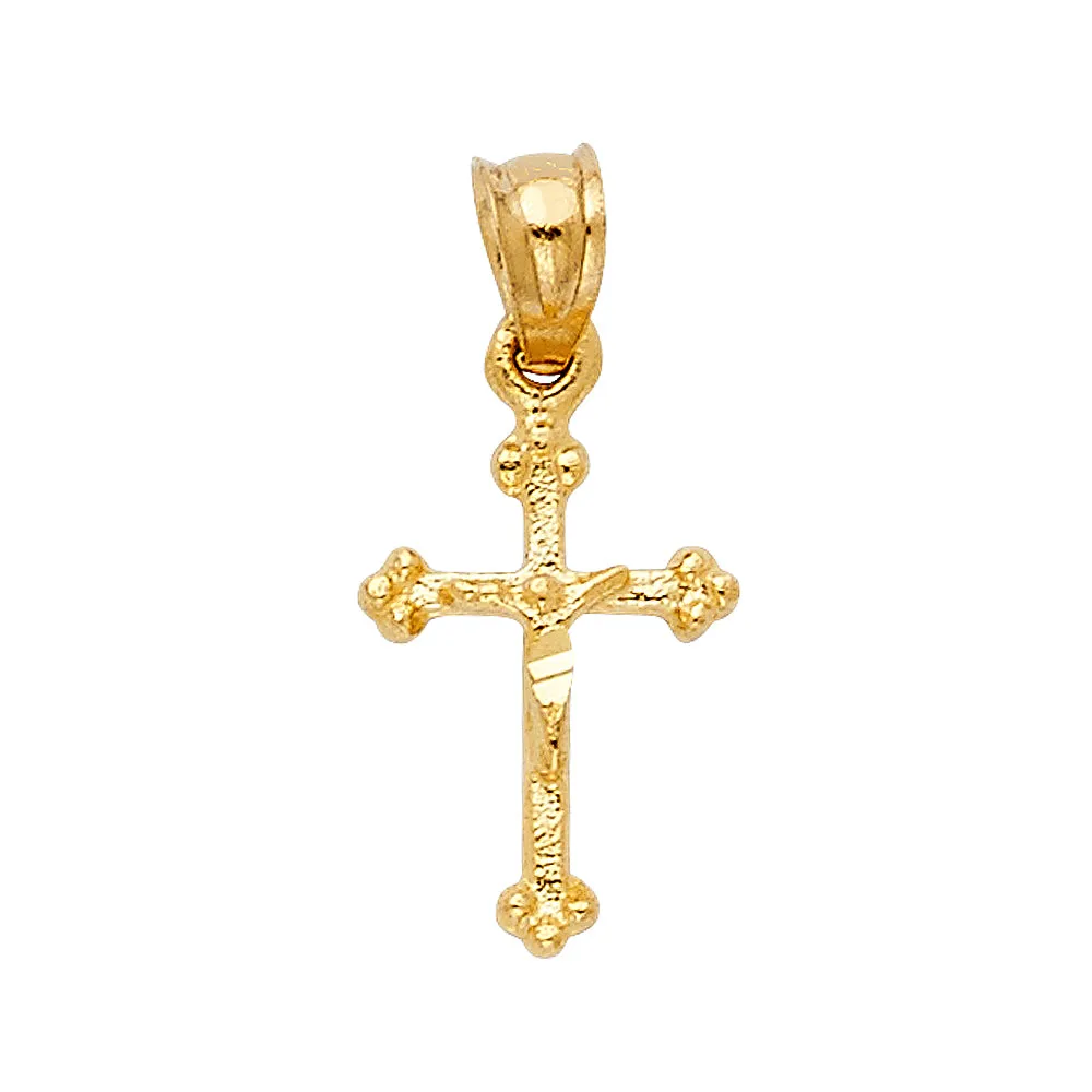 14K Gold Crucifix Charm Pendant with 2mm Figaro 3 1 Chain Necklace