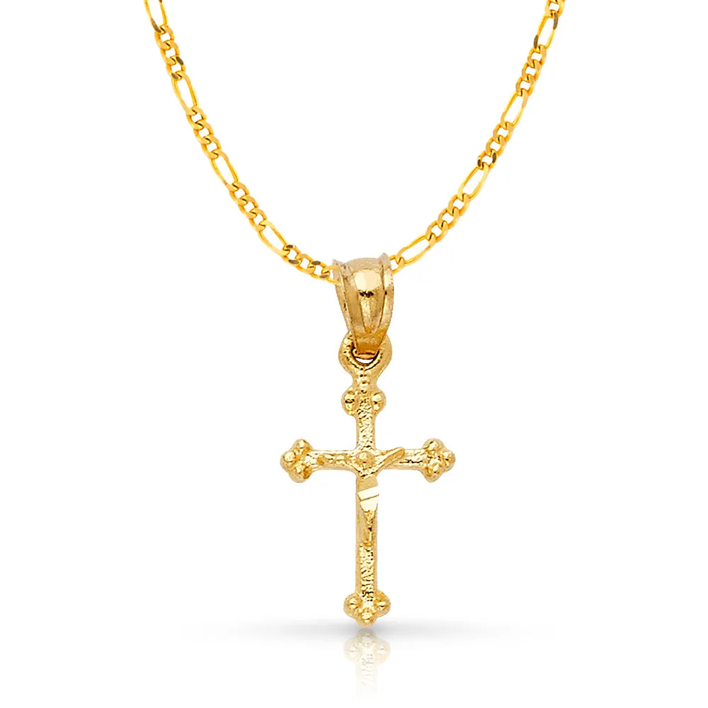 14K Gold Crucifix Charm Pendant with 2mm Figaro 3 1 Chain Necklace