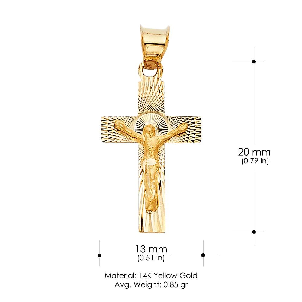 14K Gold Crucifix Stamp Charm Pendant with 3.1mm Figaro 3 1 Chain Necklace