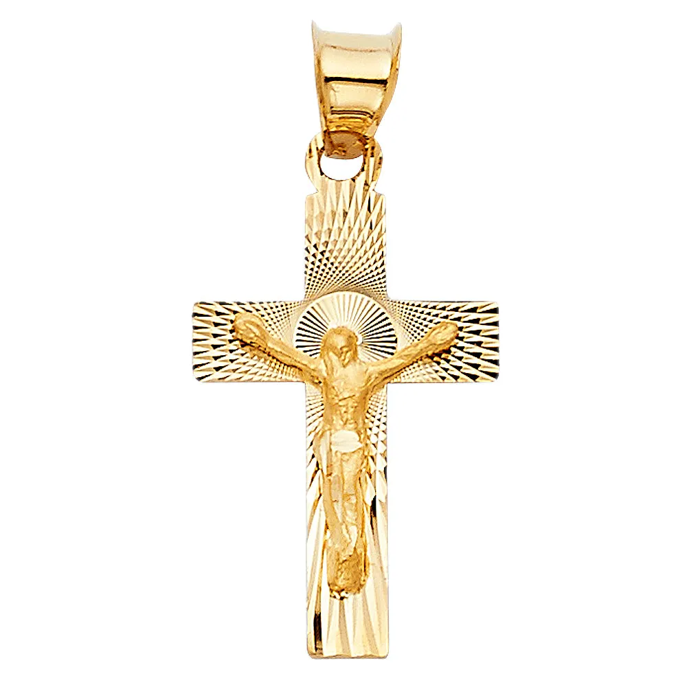 14K Gold Crucifix Stamp Charm Pendant with 3.1mm Figaro 3 1 Chain Necklace