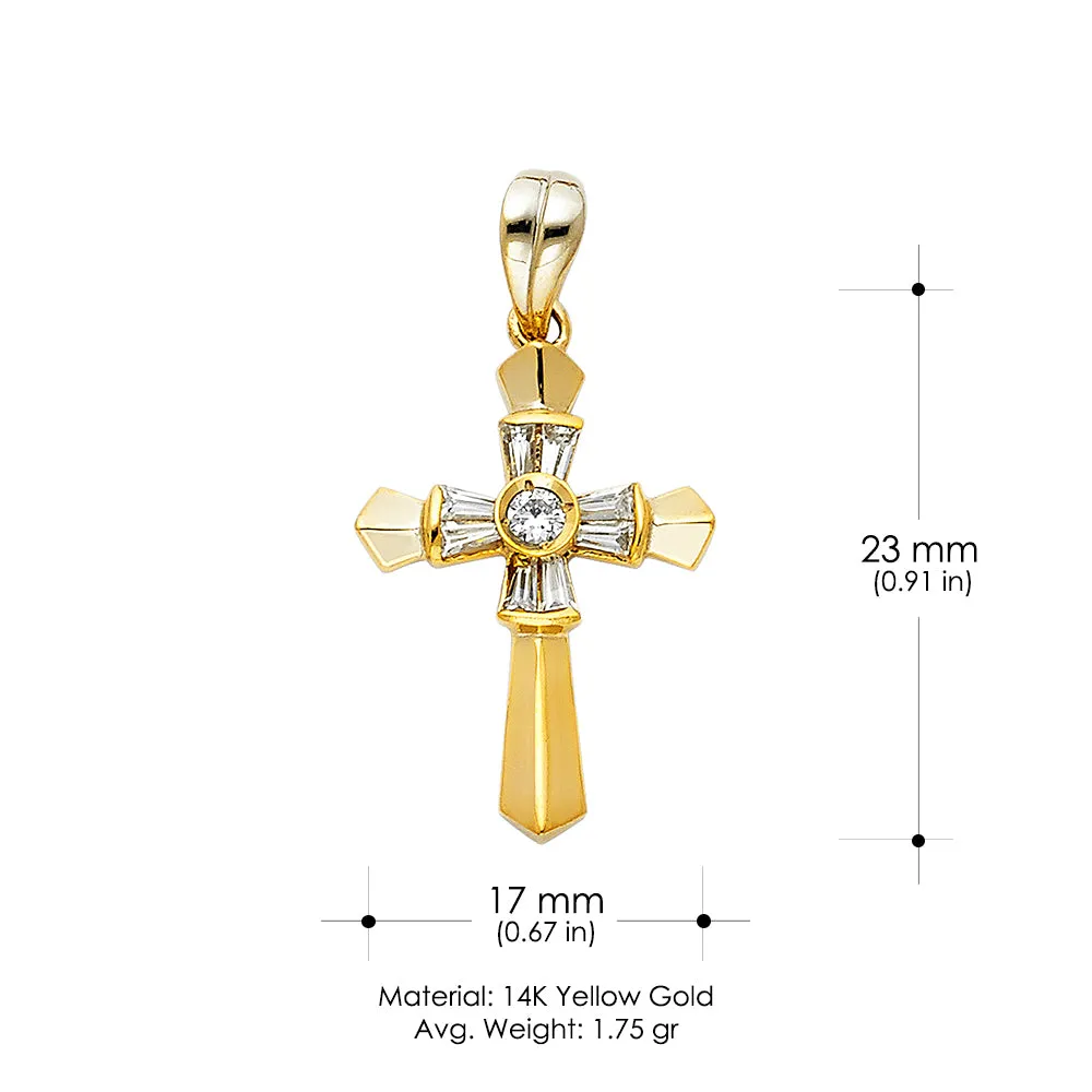 14K Gold CZ Cross Charm Pendant with 1.2mm Singapore Chain Necklace