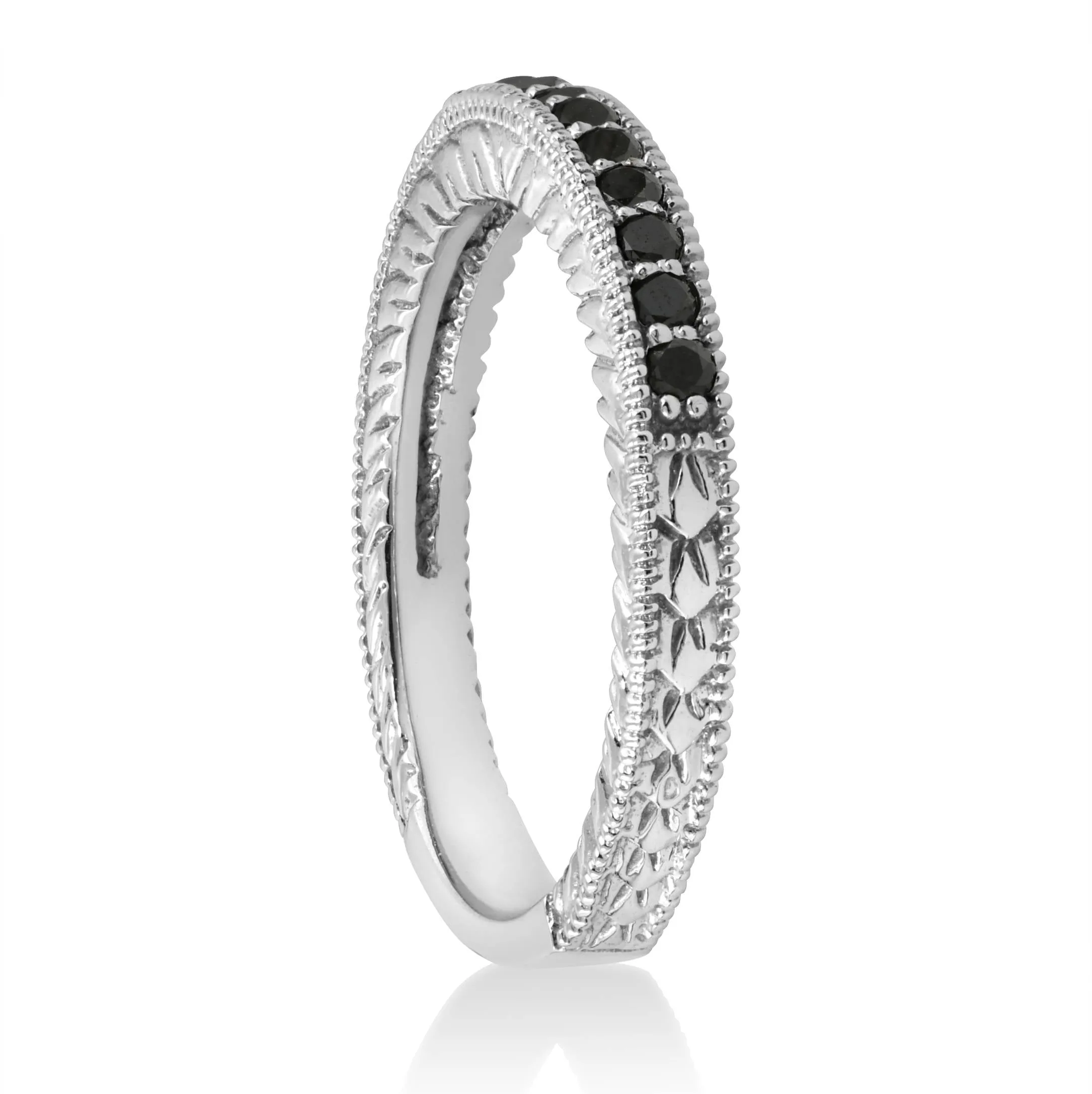 1/6ct Black Diamond Wedding Anniversary Vintage Ring 10k White Gold