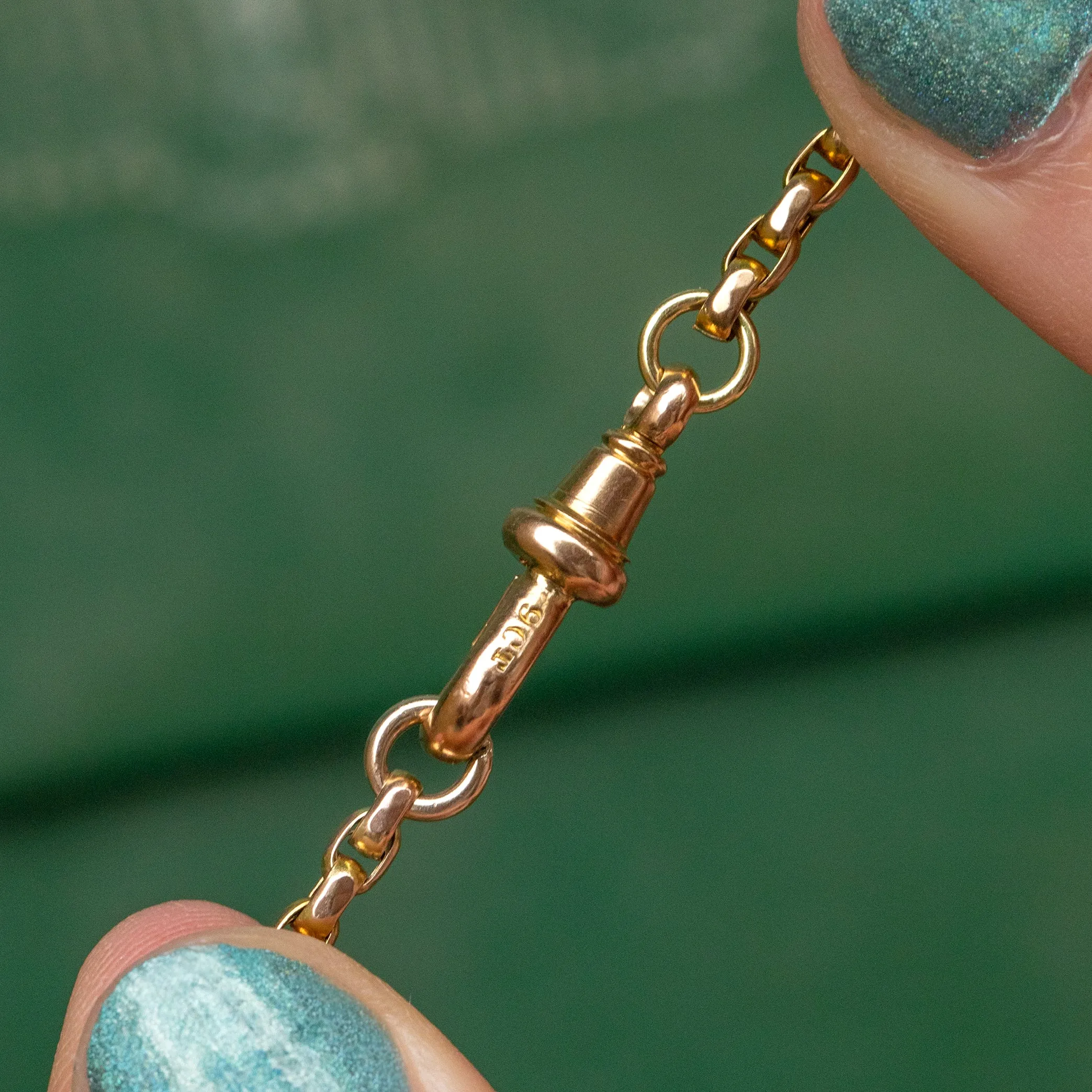 16" Antique 9ct Gold Chunky Belcher Chain, with Dog-Clip (8.6g)