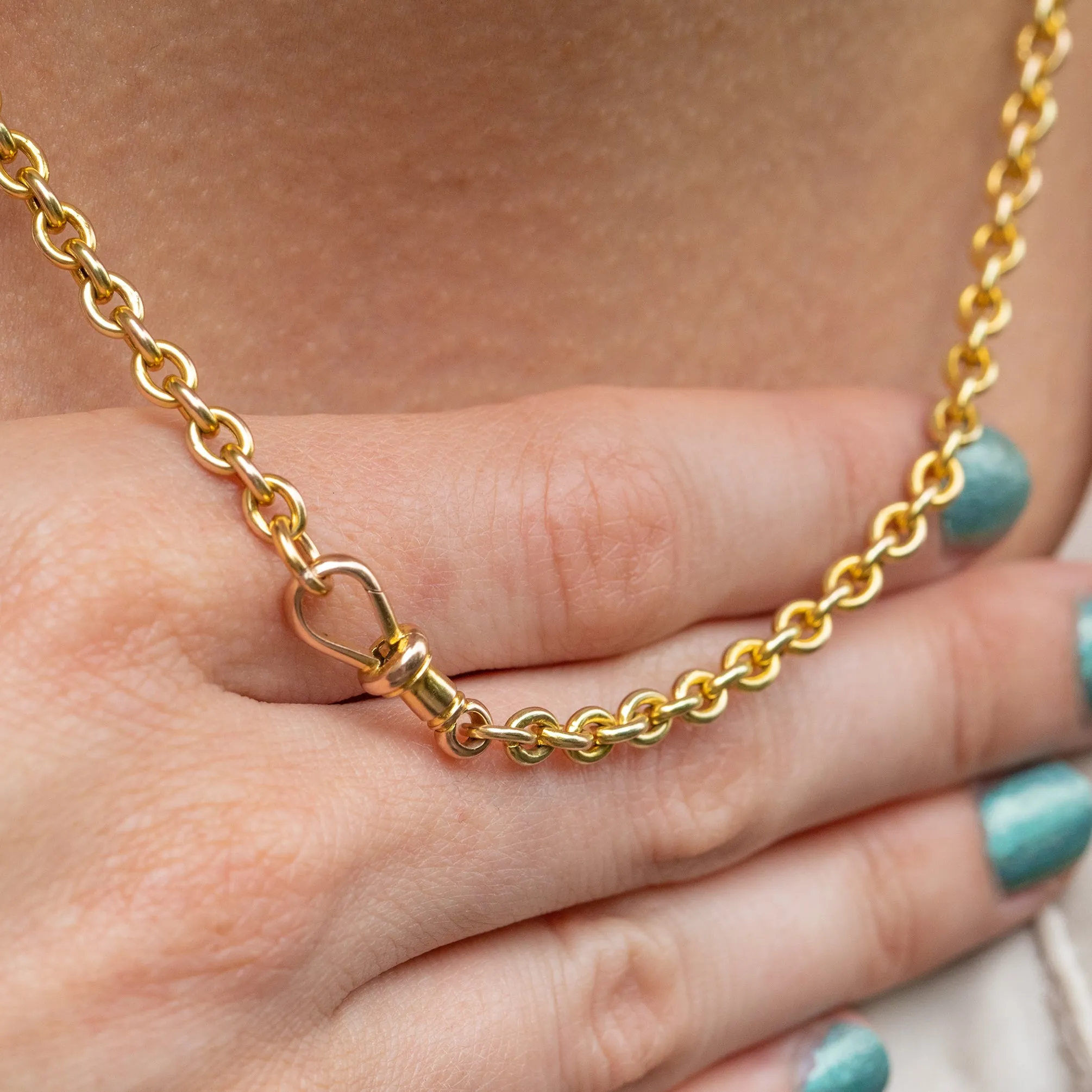 16" Antique 9ct Gold Chunky Belcher Chain, with Dog-Clip (8.6g)