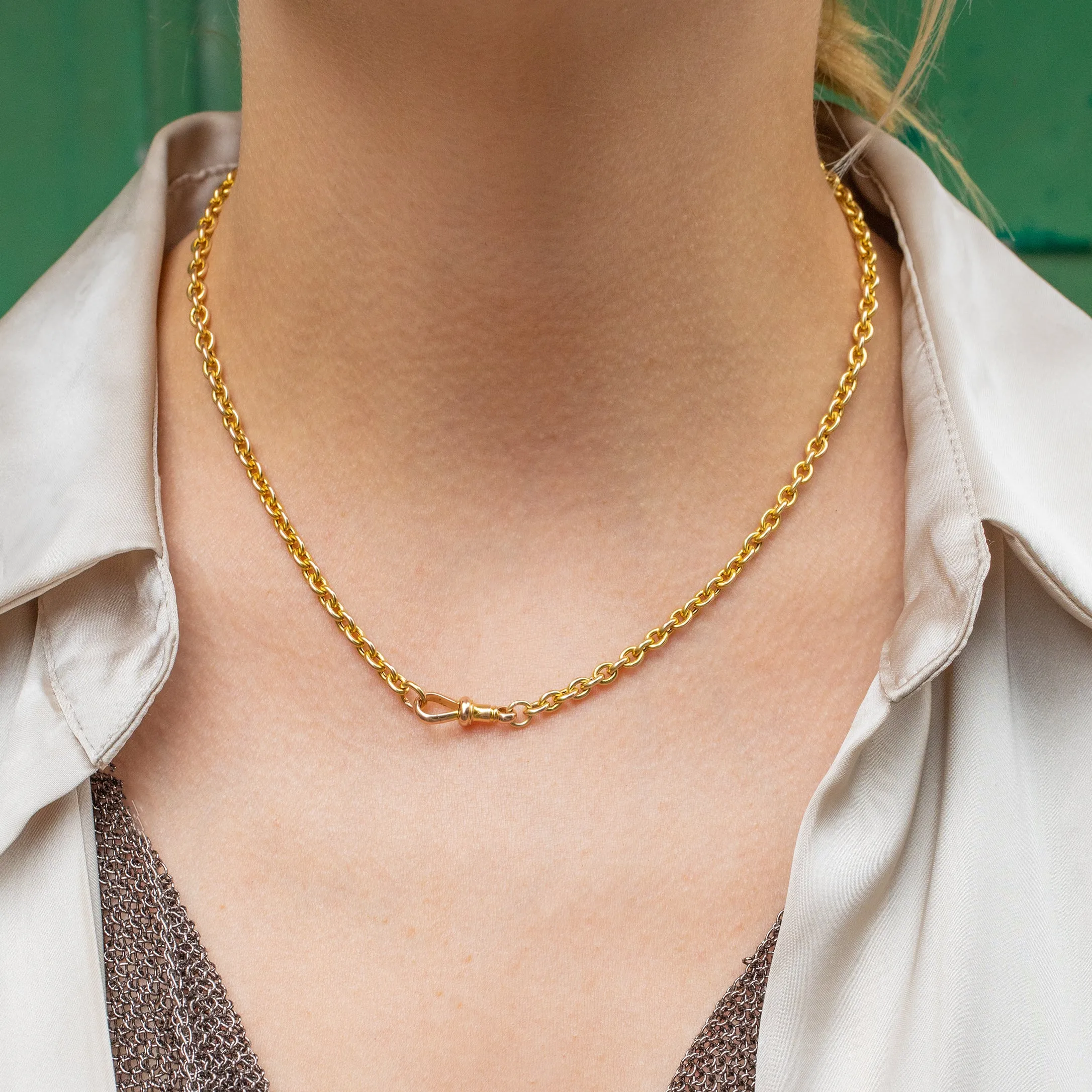 16" Antique 9ct Gold Chunky Belcher Chain, with Dog-Clip (8.6g)