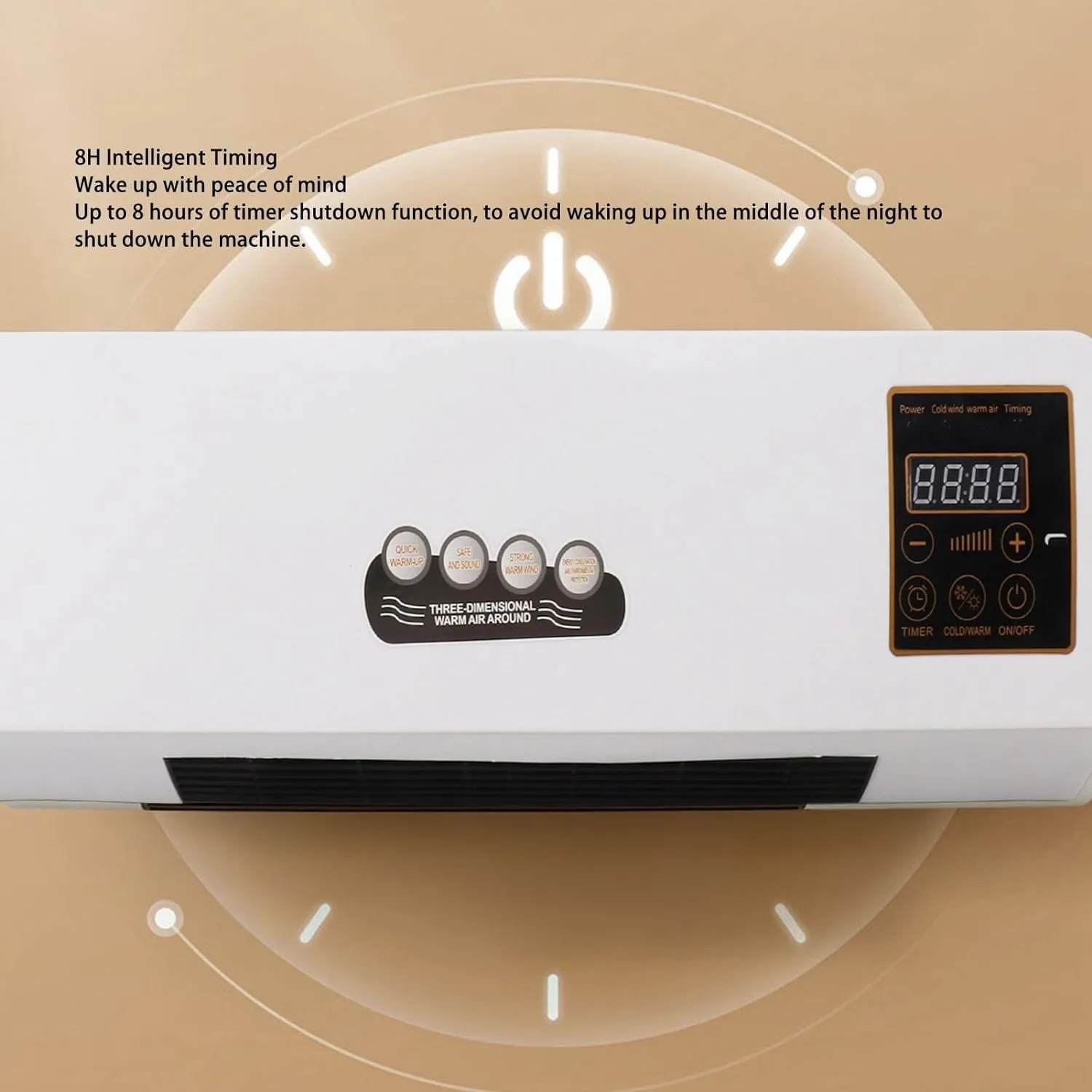 1800W Wall Mounted Air Conditioner Heater Electric Cooling Heating Machine PTC Heating Element Heater with Remote Control Timer for Bedroom Bathroom 220V English Version