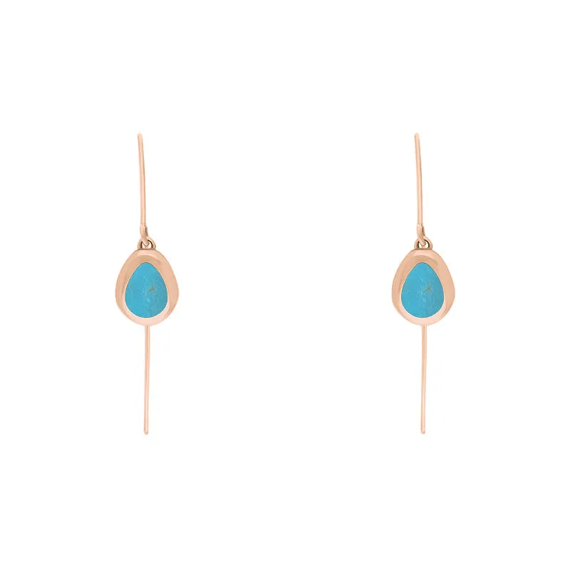 18ct Rose Gold Turquoise Cross Disc Drop Earrings