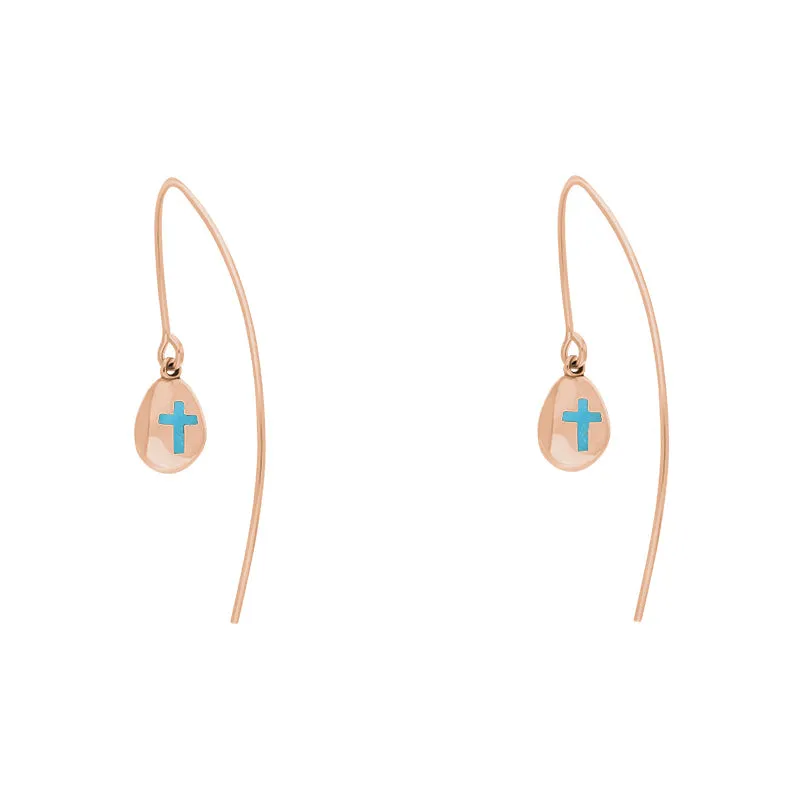18ct Rose Gold Turquoise Cross Disc Drop Earrings