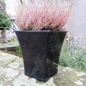 25cm Riviera Square Black Gloss Plant Pot