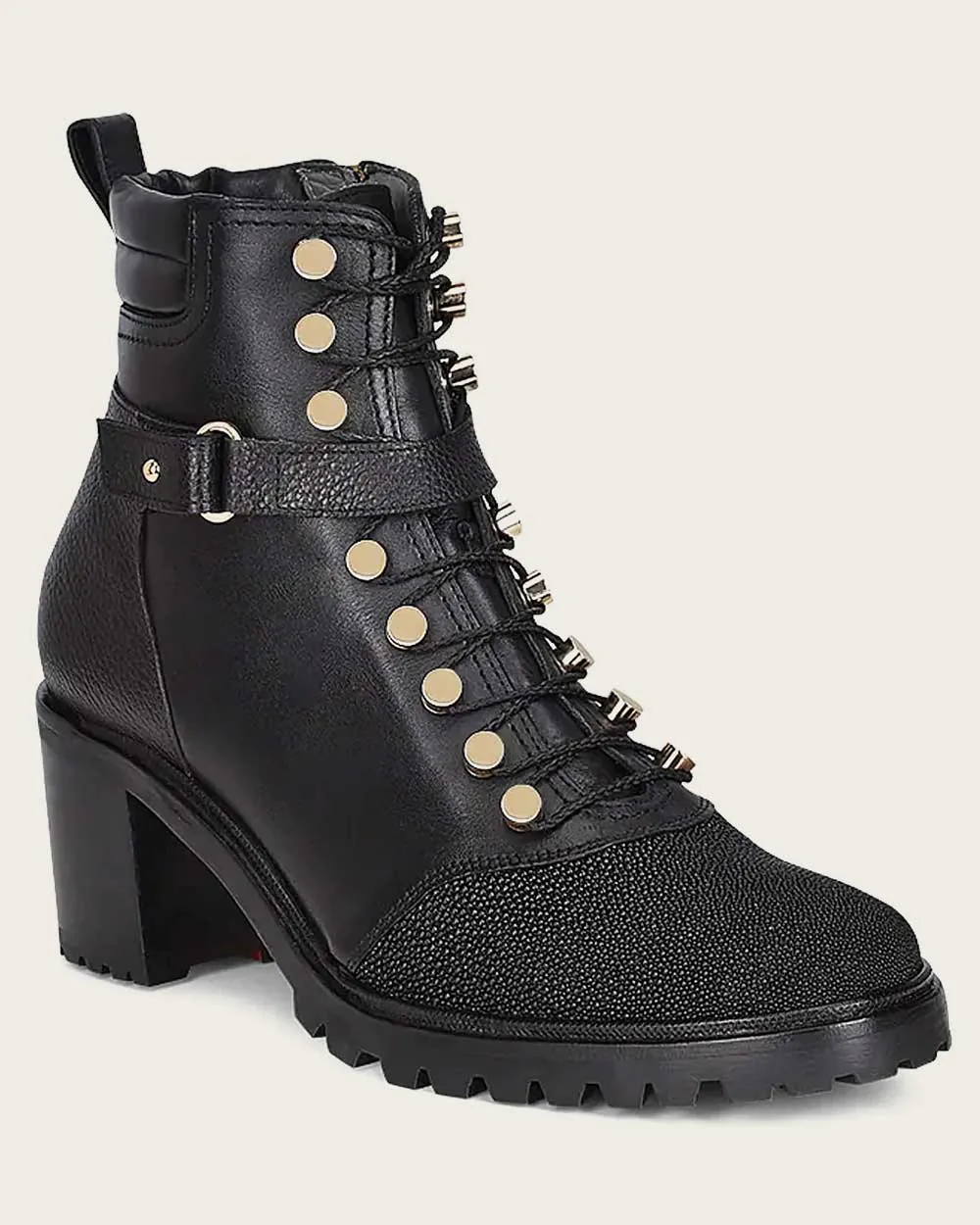 Ankle high heel black exotic bootie