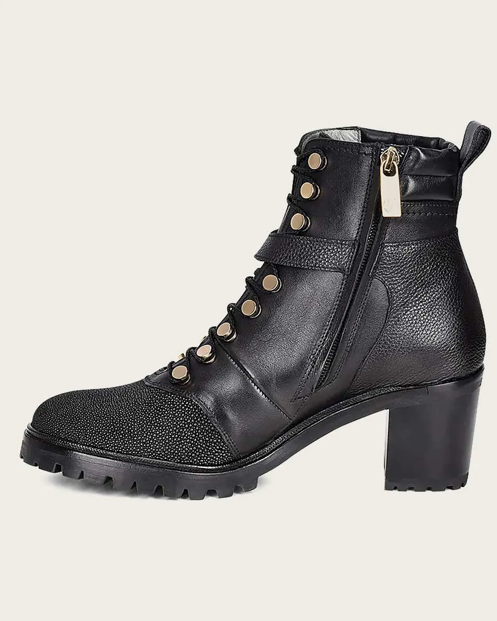 Ankle high heel black exotic bootie