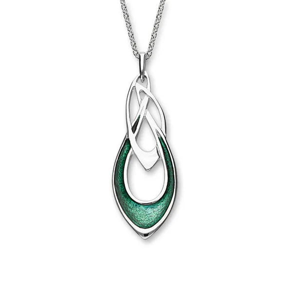 Archibald Knox Sterling Silver & Green Enamel Long Pendant, EP450