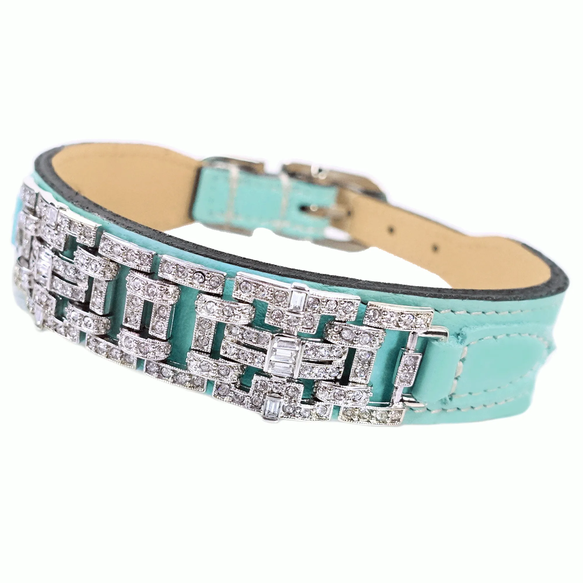 Art Deco Dog Collar in Turquoise & Nickel