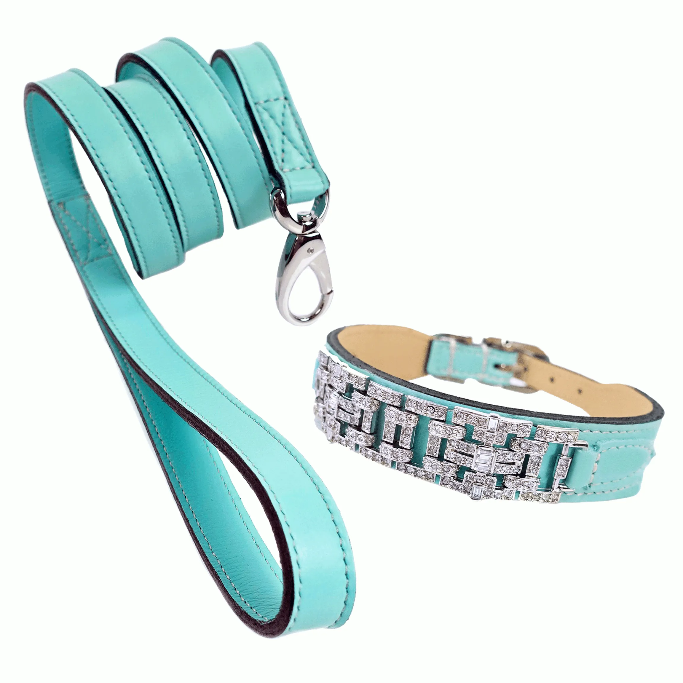 Art Deco Dog Collar in Turquoise & Nickel