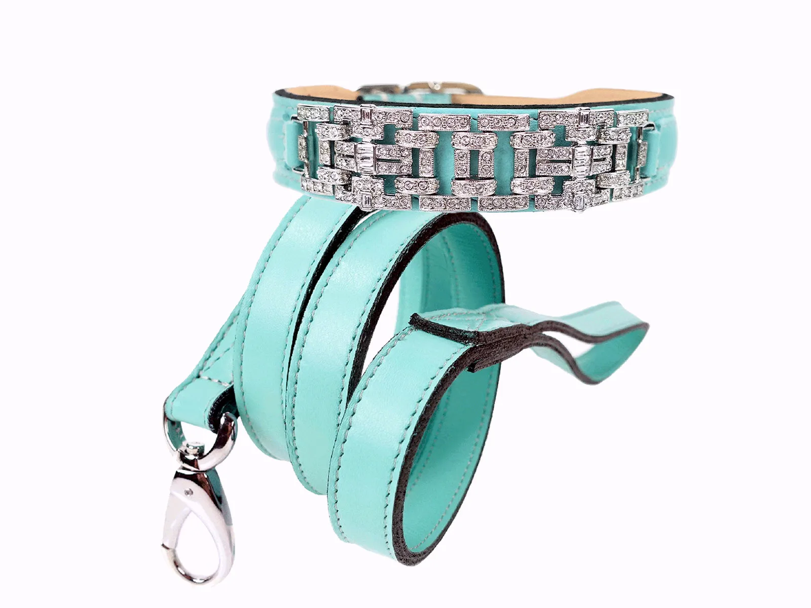 Art Deco Dog Collar in Turquoise & Nickel