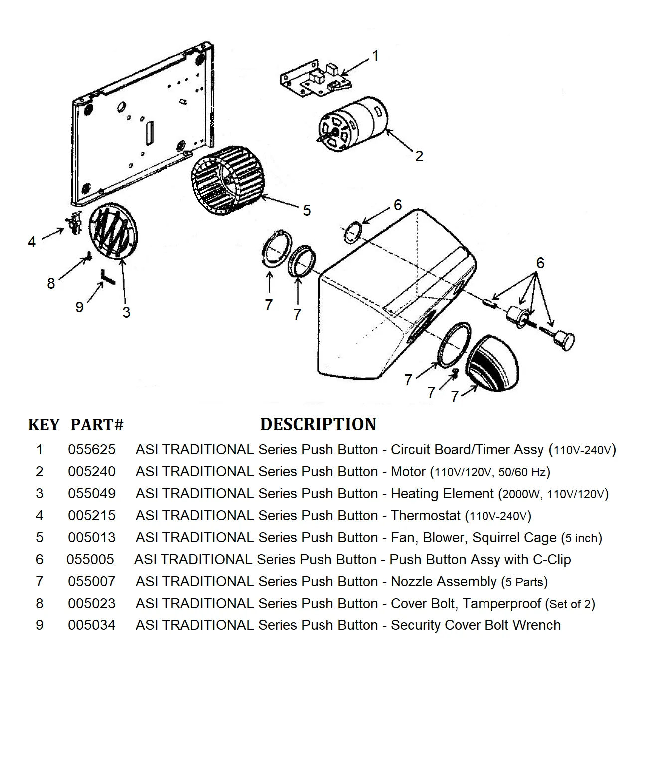 ASI TRADITIONAL Series Push-Button Model (110V/120V) NOZZLE ASSEMBLY (Part# 055007)