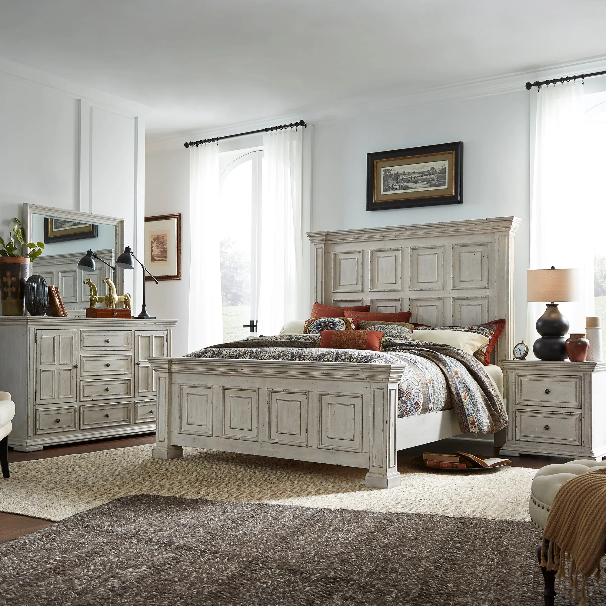 Big Valley 361W-BR-QPBDMN Queen Panel Bed, Dresser & Mirror, Night Stand