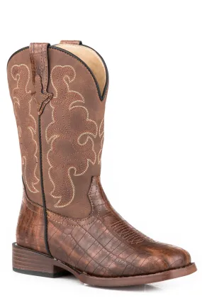 Boys Roper Cognac Faux Croc Western Square Toe Boot