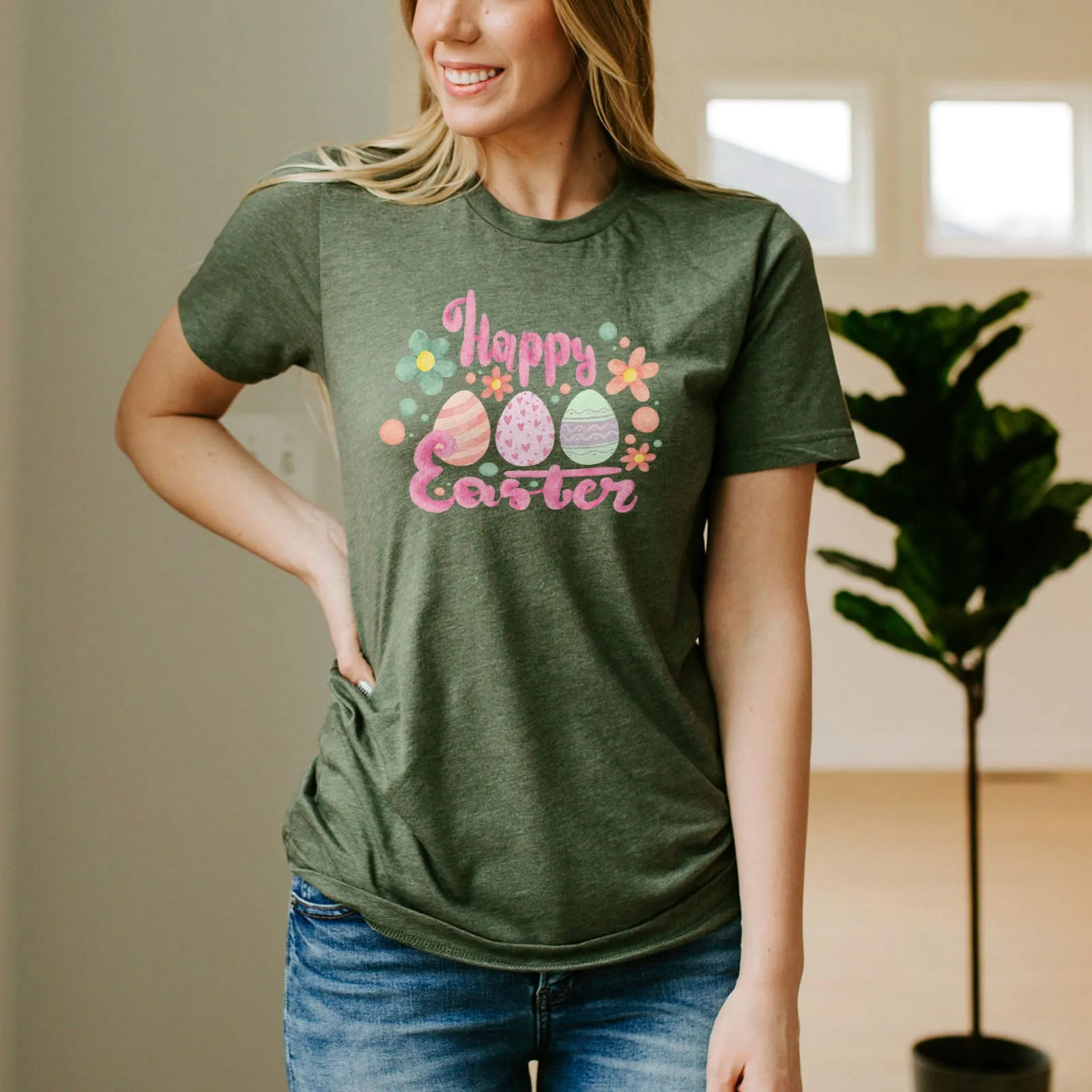 Cute Pink Happy Easter Tee