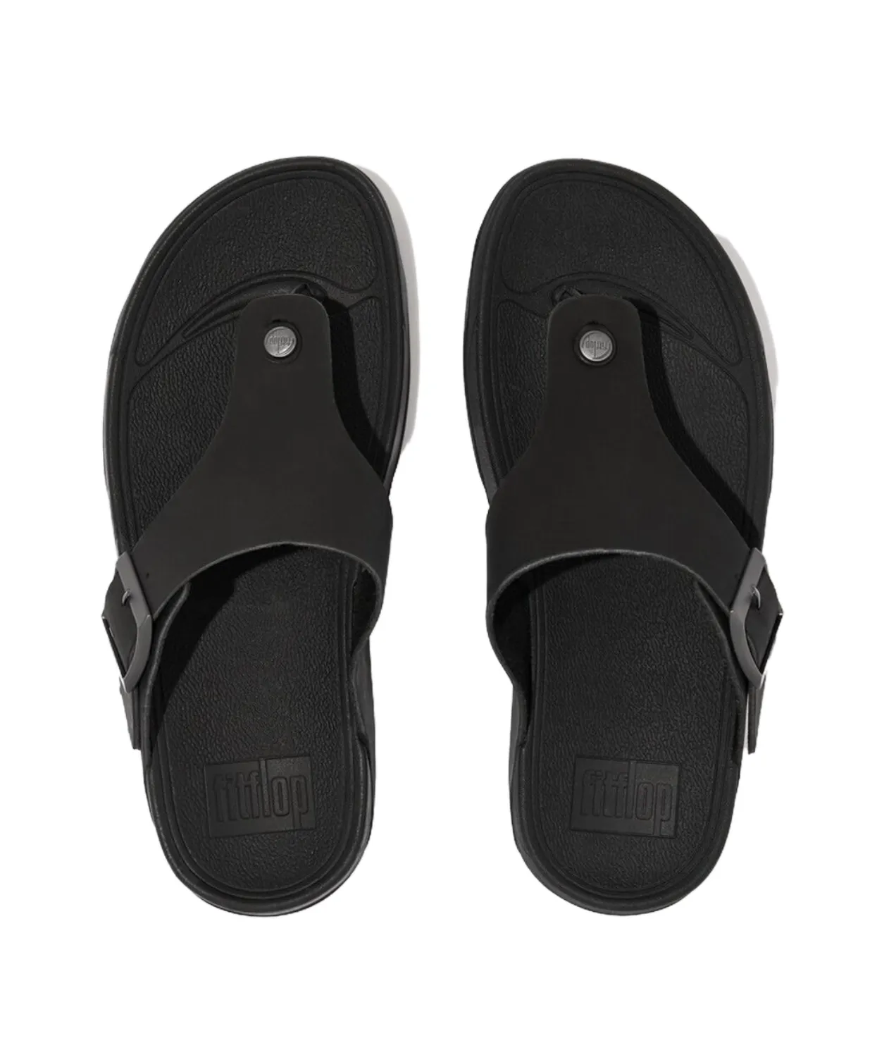FitFlop Trakk II Mens Buckle Leather Toe Post Sandals Black