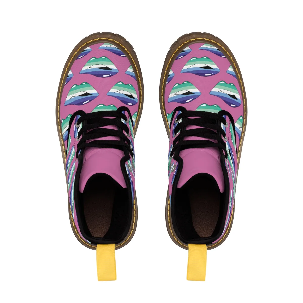 Gay Flag Kisses LGBTQ Pink Canvas Boots Unisex Size