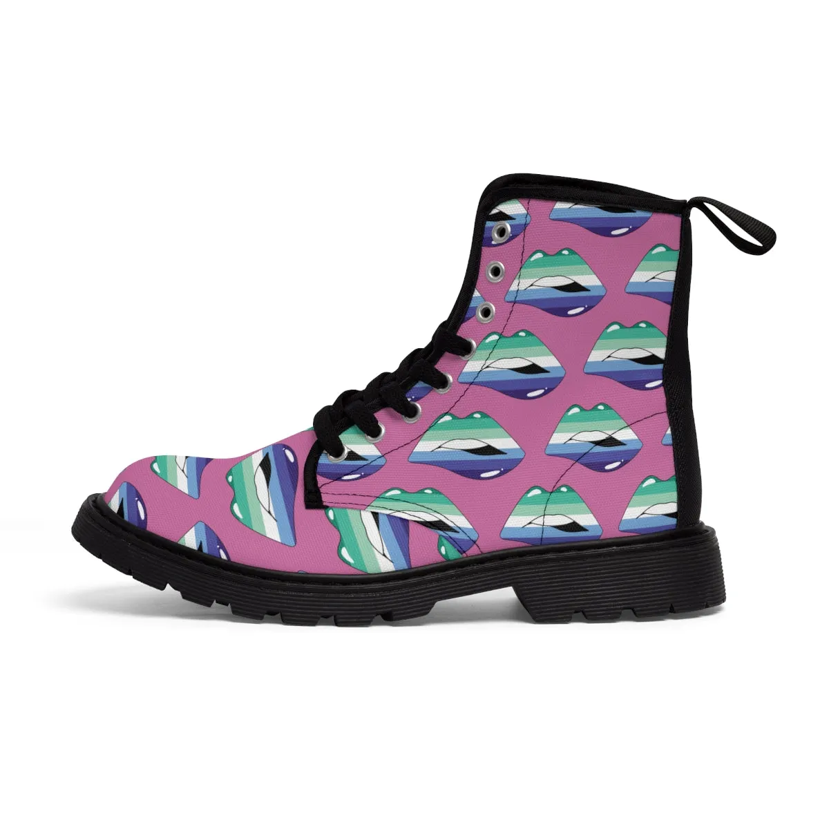 Gay Flag Kisses LGBTQ Pink Canvas Boots Unisex Size