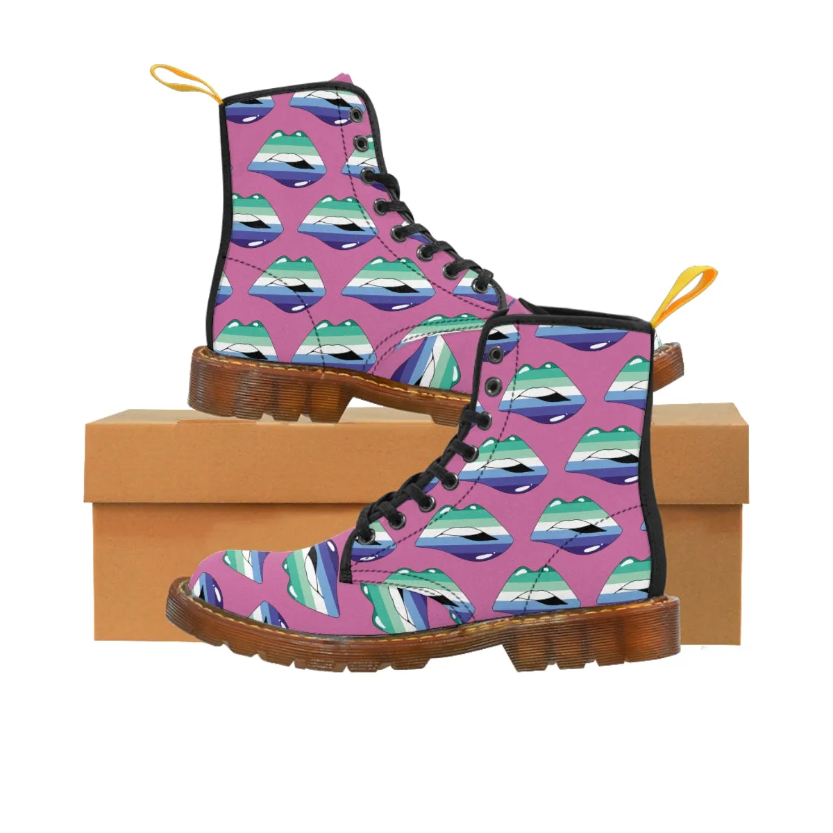 Gay Flag Kisses LGBTQ Pink Canvas Boots Unisex Size