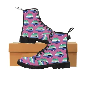 Gay Flag Kisses LGBTQ Pink Canvas Boots Unisex Size