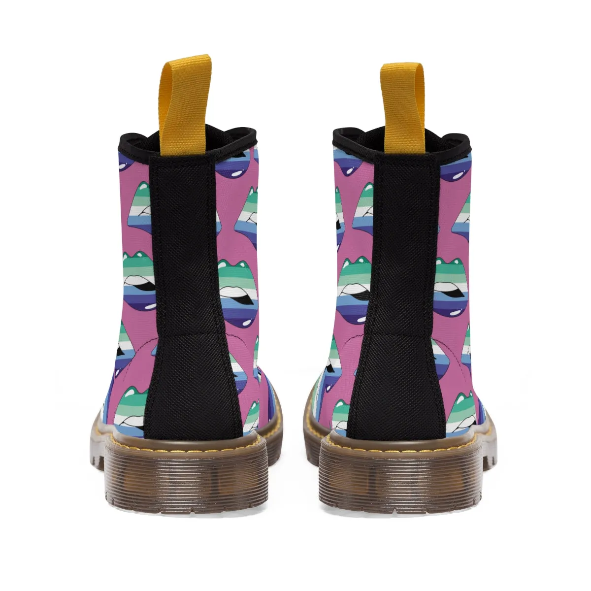 Gay Flag Kisses LGBTQ Pink Canvas Boots Unisex Size