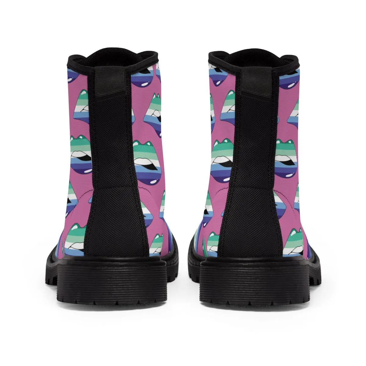 Gay Flag Kisses LGBTQ Pink Canvas Boots Unisex Size