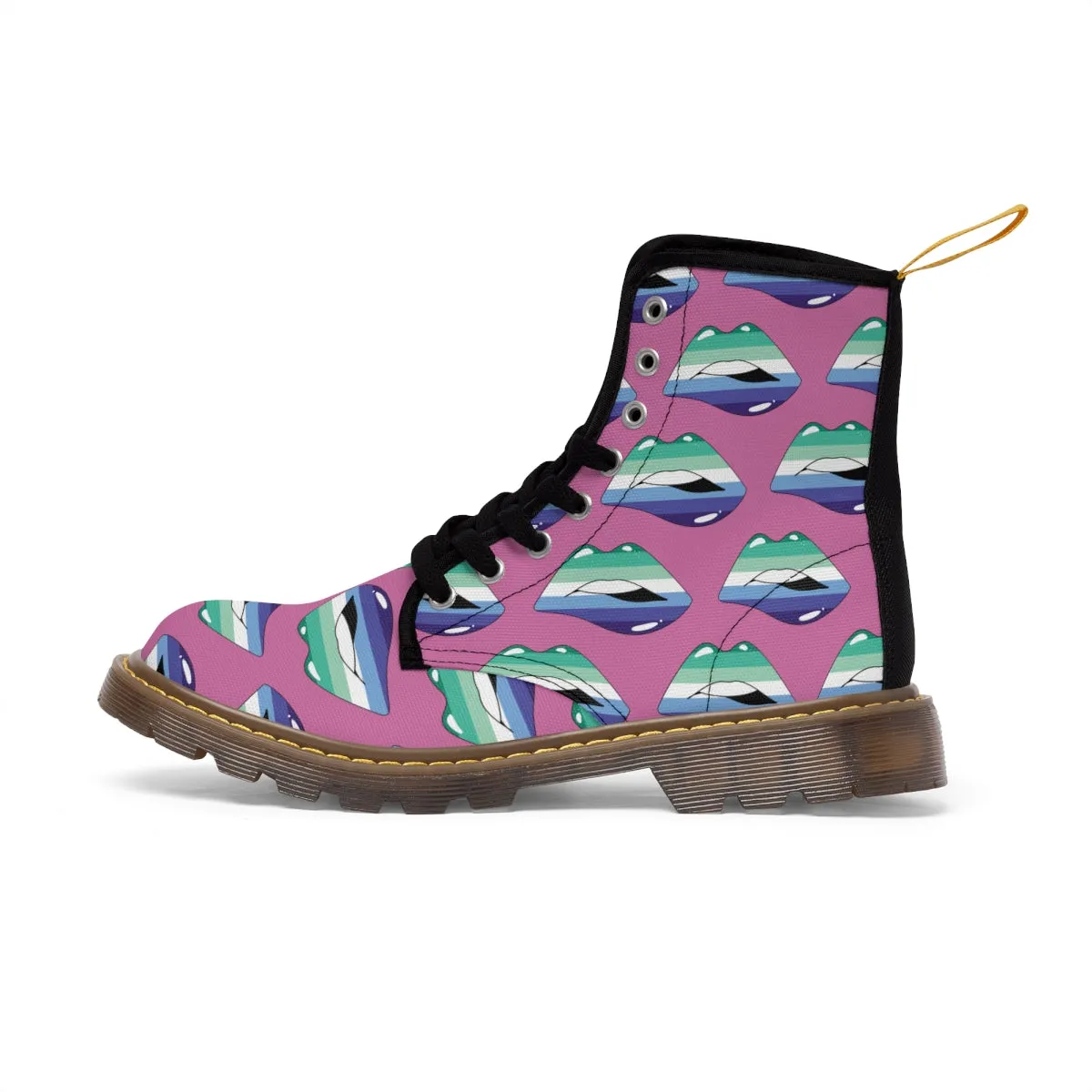 Gay Flag Kisses LGBTQ Pink Canvas Boots Unisex Size