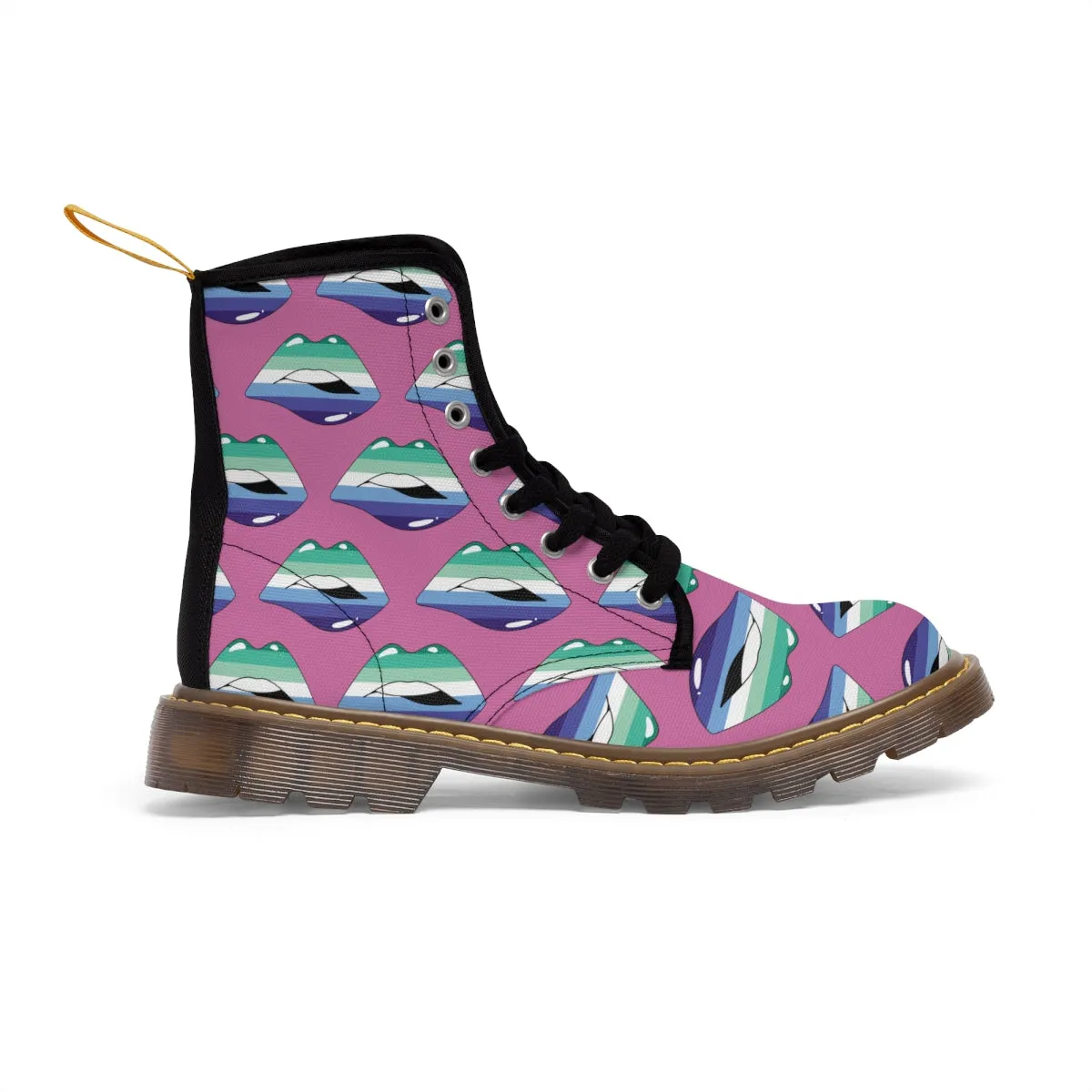 Gay Flag Kisses LGBTQ Pink Canvas Boots Unisex Size