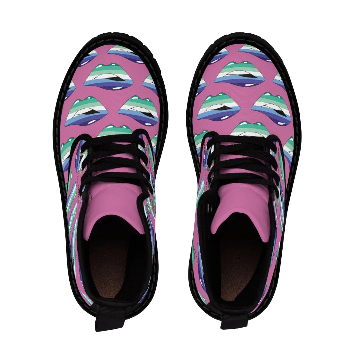 Gay Flag Kisses LGBTQ Pink Canvas Boots Unisex Size