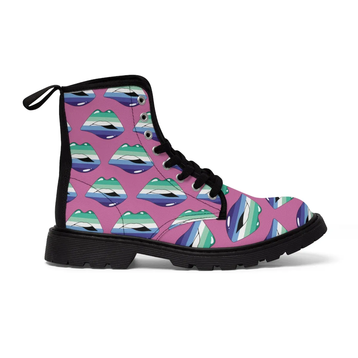 Gay Flag Kisses LGBTQ Pink Canvas Boots Unisex Size