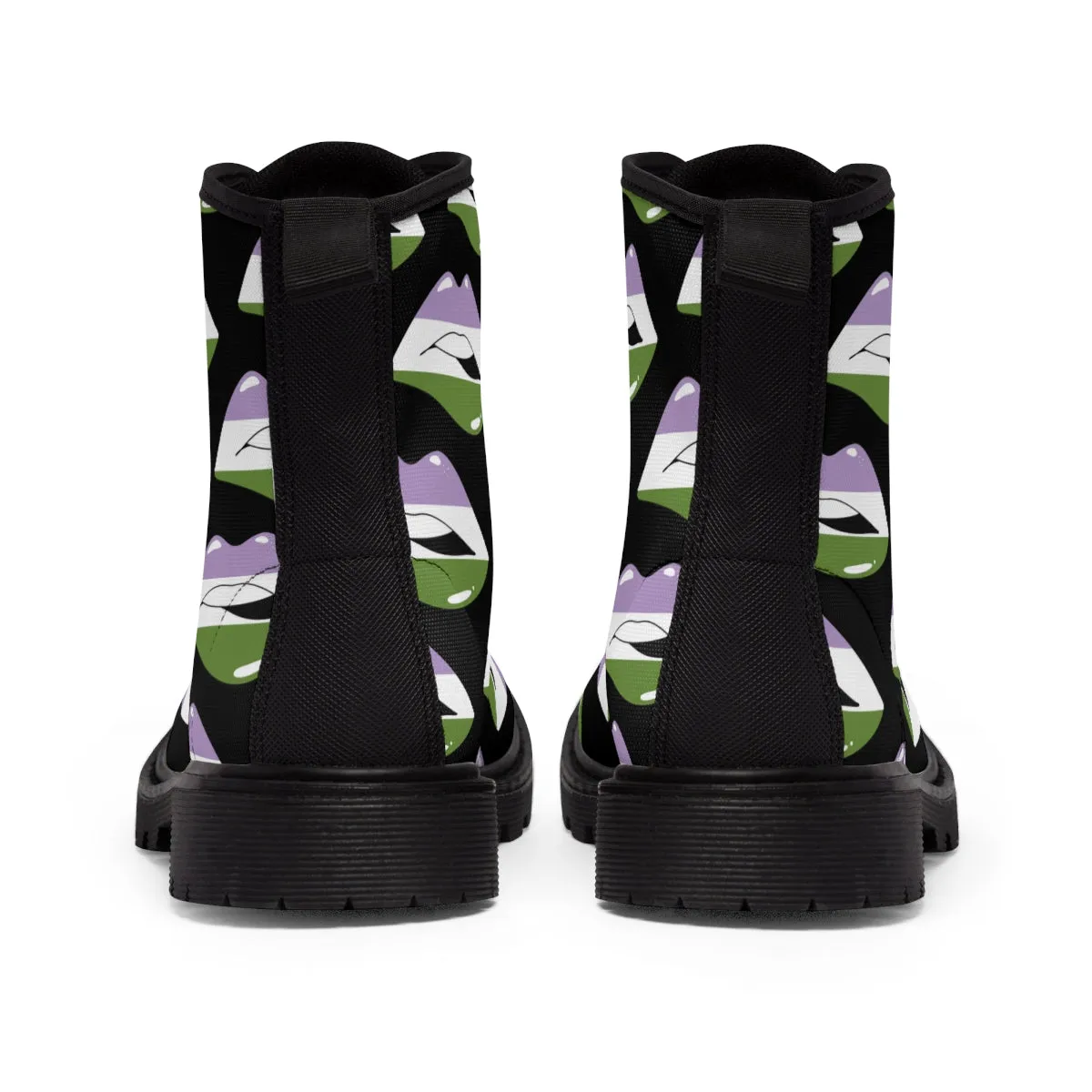 Gender Queer Flag Kisses LGBTQ Black Canvas Boots Unisex Size