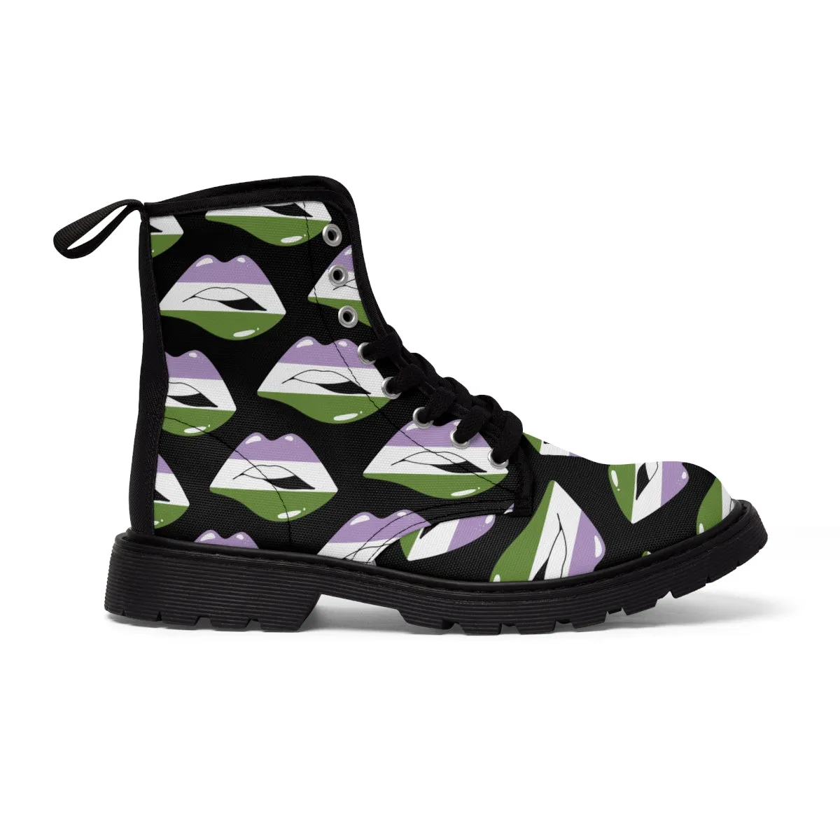 Gender Queer Flag Kisses LGBTQ Black Canvas Boots Unisex Size