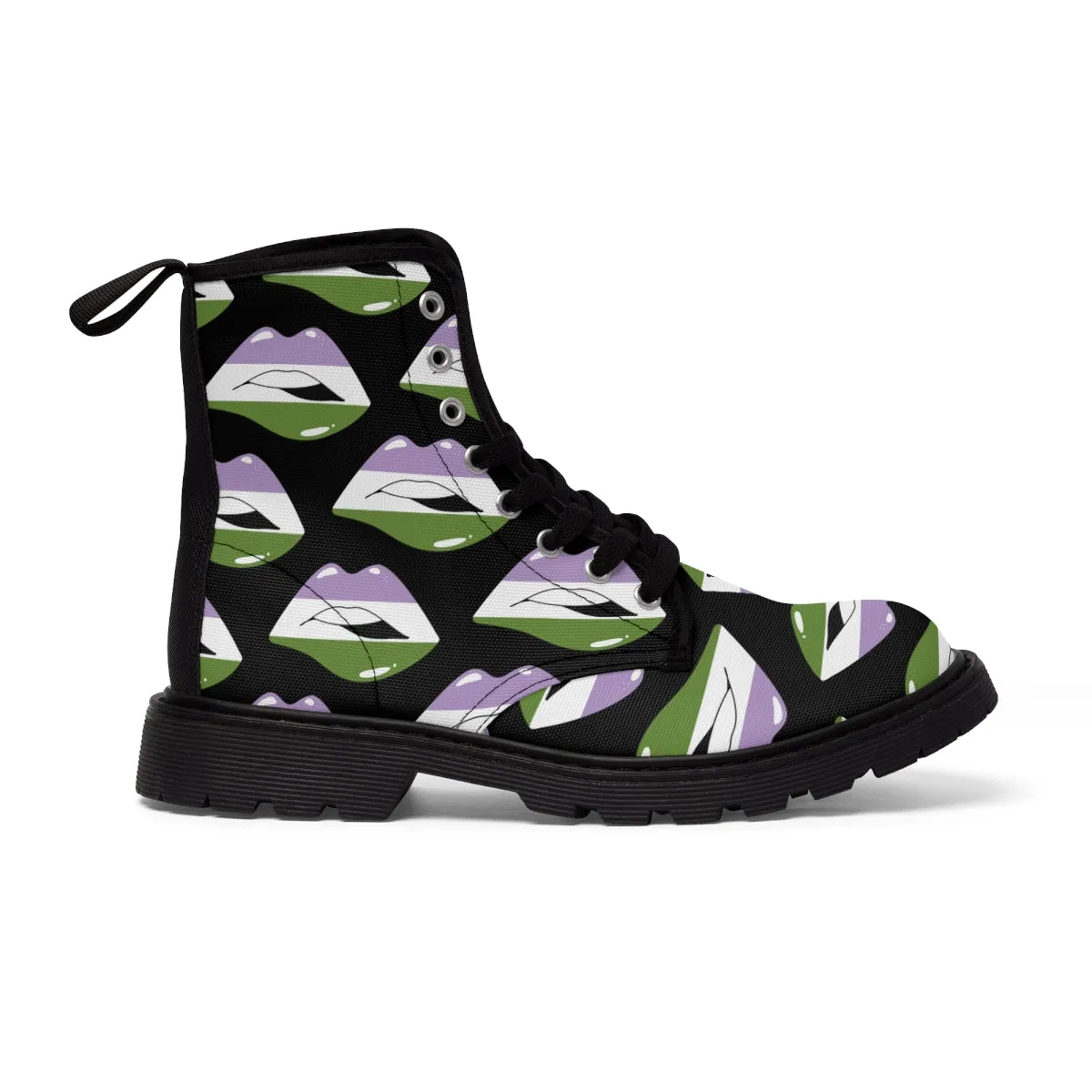 Gender Queer Flag Kisses LGBTQ Black Canvas Boots Unisex Size