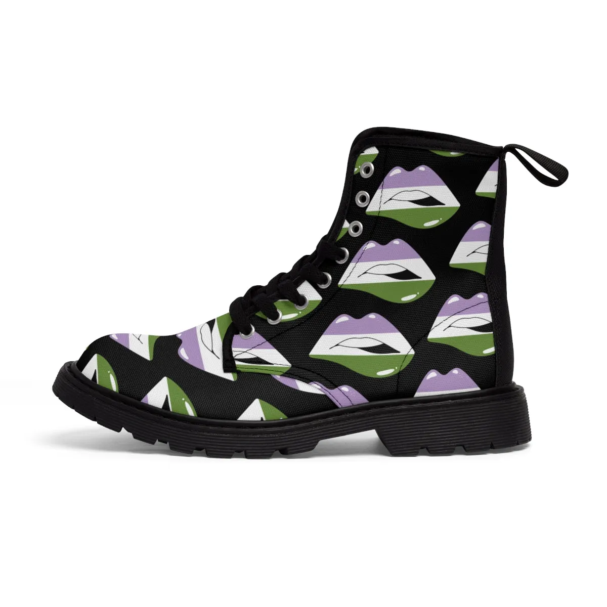 Gender Queer Flag Kisses LGBTQ Black Canvas Boots Unisex Size