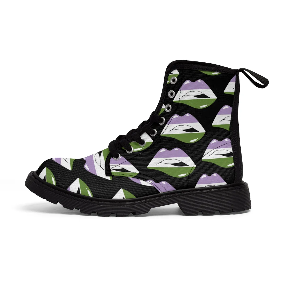 Gender Queer Flag Kisses LGBTQ Black Canvas Boots Unisex Size
