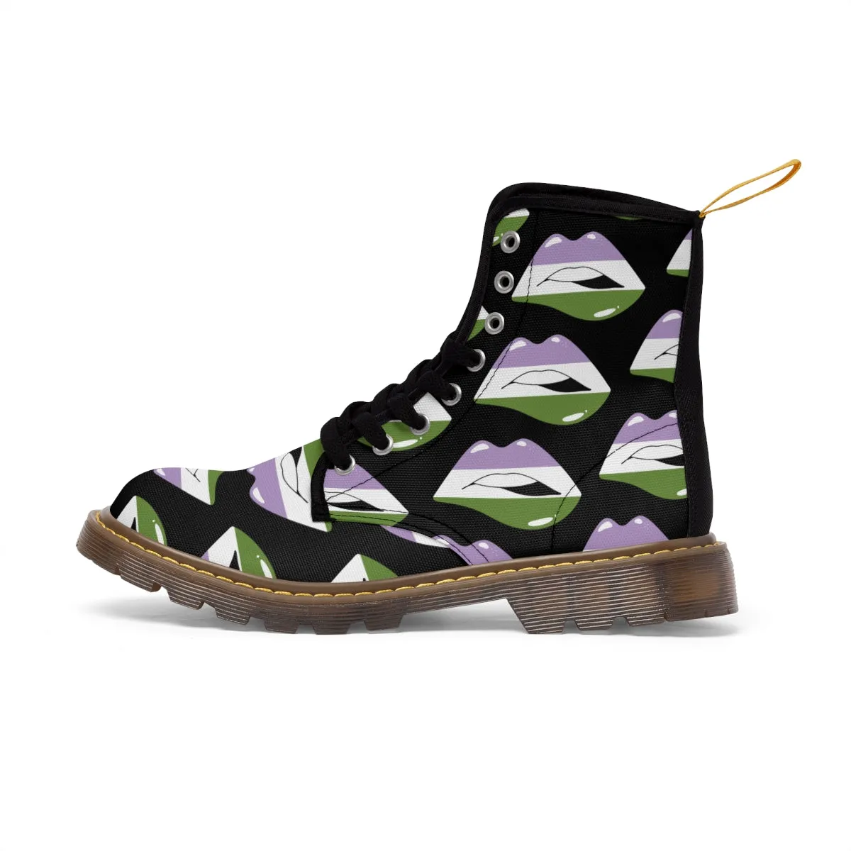 Gender Queer Flag Kisses LGBTQ Black Canvas Boots Unisex Size
