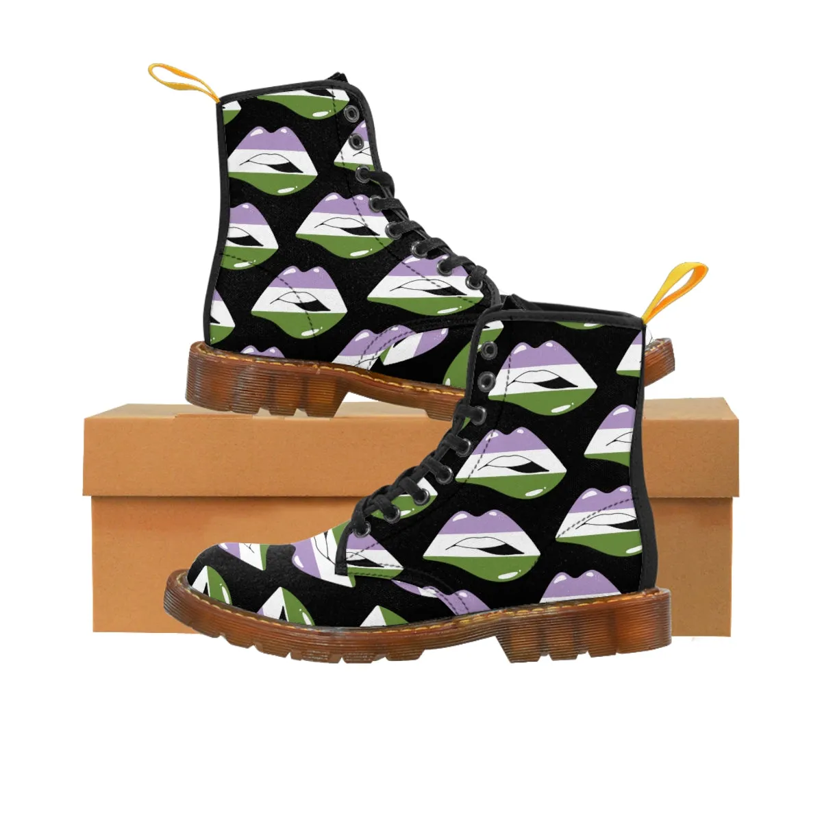 Gender Queer Flag Kisses LGBTQ Black Canvas Boots Unisex Size