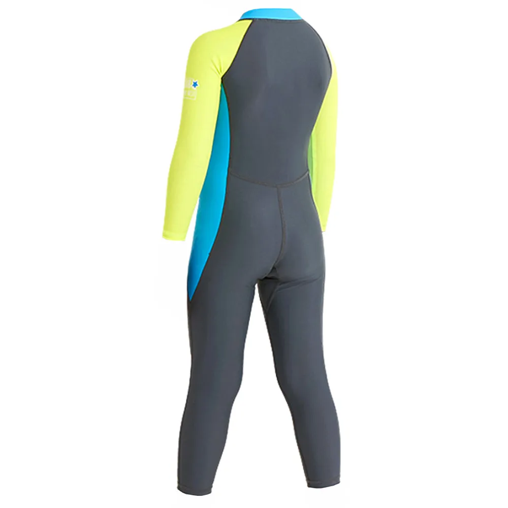 Grey Fluroscent Quote Sleeves Full Lenth Kids Swimwear With Upf 50  Feature
