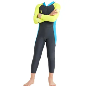 Grey Fluroscent Quote Sleeves Full Lenth Kids Swimwear With Upf 50  Feature