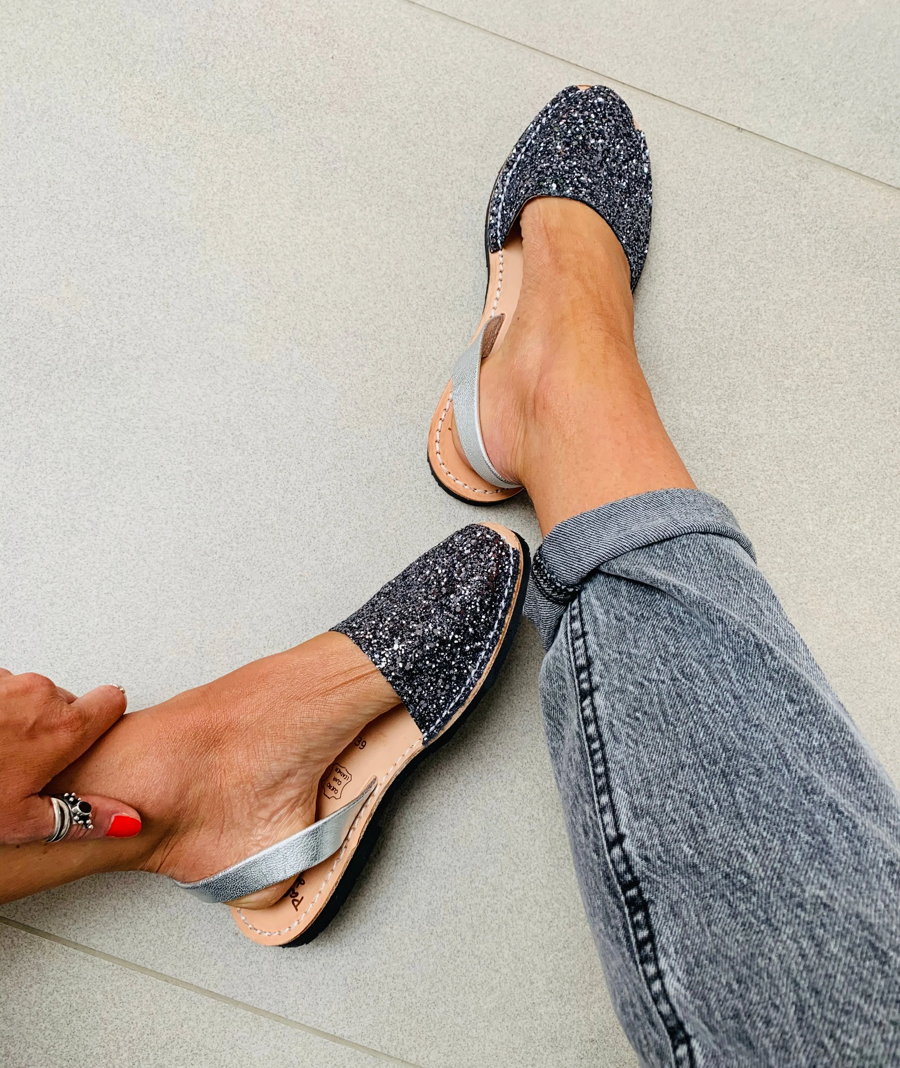 Gunmetal Glitter Avarca Sandals